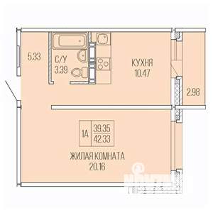 1-к квартира, вторичка, 42м2, 6/9 этаж