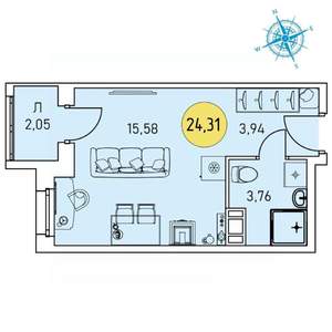 Студия квартира, строящийся дом, 24м2, 7/9 этаж