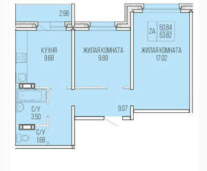 2-к квартира, вторичка, 42м2, 1/9 этаж
