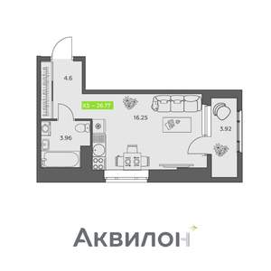 Студия квартира, вторичка, 27м2, 12/16 этаж
