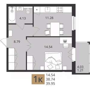 1-к квартира, вторичка, 40м2, 2/16 этаж