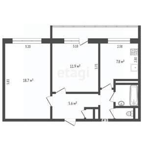 2-к квартира, вторичка, 50м2, 1/9 этаж