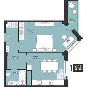 2-к квартира, вторичка, 49м2, 12/13 этаж