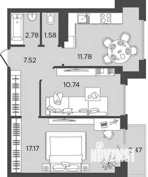 2-к квартира, вторичка, 51м2, 4/9 этаж