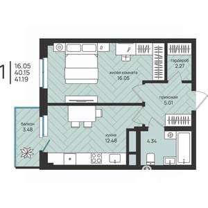 1-к квартира, вторичка, 41м2, 8/16 этаж