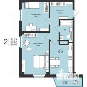 2-к квартира, вторичка, 61м2, 11/16 этаж