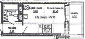 Студия квартира, сданный дом, 23м2, 14/16 этаж