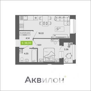 1-к квартира, вторичка, 38м2, 8/11 этаж