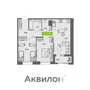 2-к квартира, вторичка, 58м2, 9/10 этаж