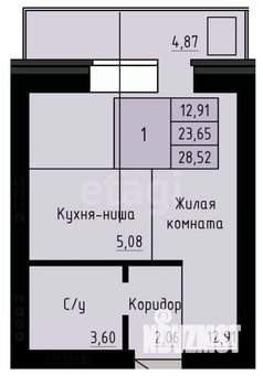 Студия квартира, вторичка, 29м2, 4/4 этаж