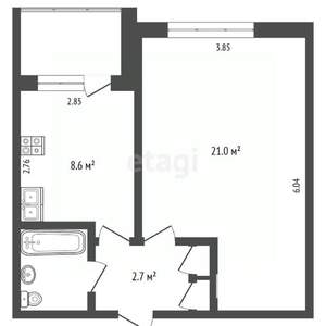 1-к квартира, вторичка, 36м2, 4/5 этаж