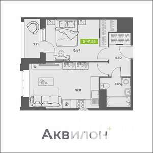 1-к квартира, вторичка, 42м2, 12/16 этаж