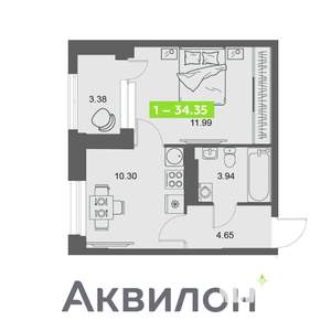 1-к квартира, вторичка, 34м2, 16/32 этаж