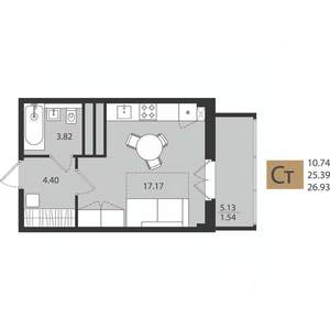 Студия квартира, вторичка, 27м2, 10/16 этаж