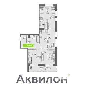 3-к квартира, вторичка, 69м2, 14/16 этаж