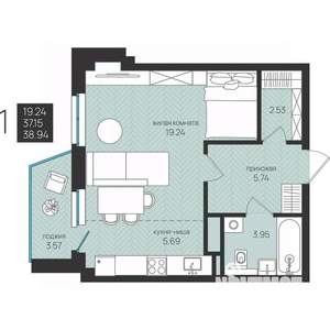 Студия квартира, вторичка, 39м2, 12/16 этаж