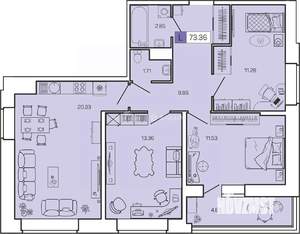 3-к квартира, вторичка, 73м2, 13/16 этаж
