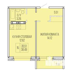 1-к квартира, вторичка, 38м2, 3/9 этаж