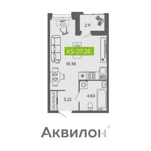 Студия квартира, вторичка, 27м2, 1/16 этаж