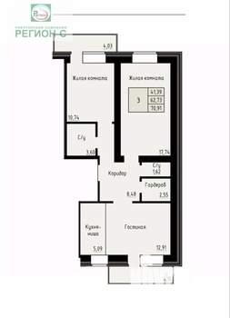 3-к квартира, вторичка, 71м2, 4/4 этаж