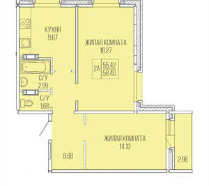 2-к квартира, вторичка, 42м2, 1/9 этаж