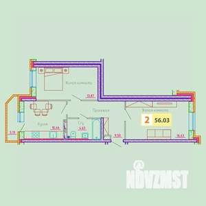 2-к квартира, строящийся дом, 56м2, 4/8 этаж