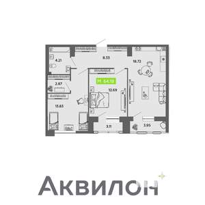 2-к квартира, вторичка, 64м2, 16/16 этаж