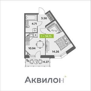 1-к квартира, вторичка, 35м2, 1/8 этаж