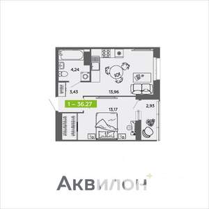 1-к квартира, вторичка, 36м2, 4/16 этаж