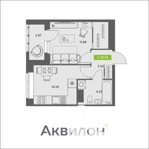 1-к квартира, вторичка, 31м2, 9/16 этаж