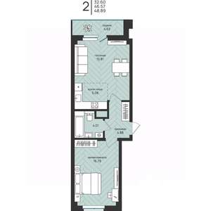 2-к квартира, вторичка, 49м2, 9/16 этаж