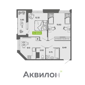 2-к квартира, вторичка, 54м2, 2/16 этаж