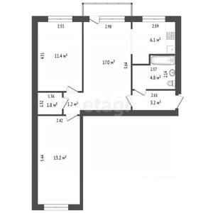 2-к квартира, вторичка, 58м2, 2/5 этаж