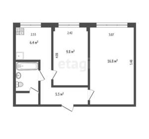 2-к квартира, вторичка, 43м2, 7/9 этаж