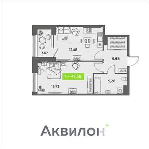 1-к квартира, вторичка, 42м2, 6/16 этаж