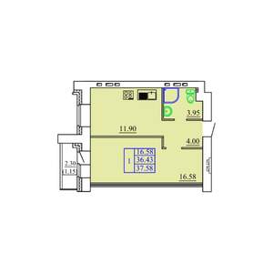 1-к квартира, вторичка, 38м2, 4/9 этаж