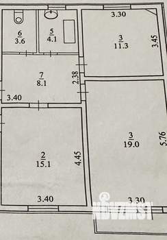 3-к квартира, вторичка, 76м2, 1/2 этаж