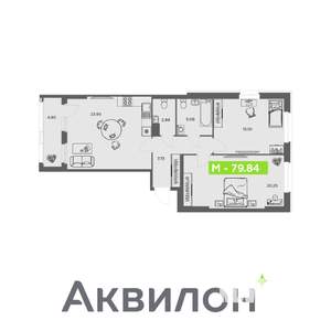 2-к квартира, вторичка, 80м2, 6/16 этаж