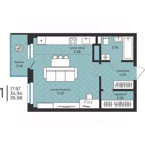 Студия квартира, вторичка, 36м2, 5/16 этаж
