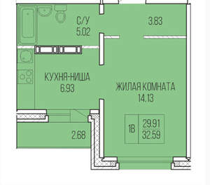 Студия квартира, вторичка, 31м2, 1/9 этаж
