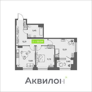 2-к квартира, вторичка, 55м2, 4/16 этаж