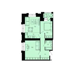 3-к квартира, строящийся дом, 61м2, 6/9 этаж