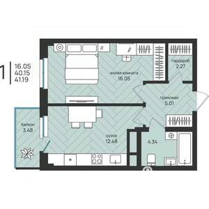 1-к квартира, вторичка, 41м2, 3/16 этаж