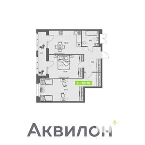 2-к квартира, вторичка, 64м2, 2/8 этаж