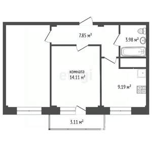 2-к квартира, вторичка, 52м2, 11/14 этаж