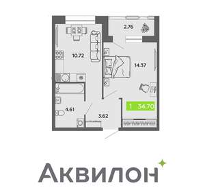 1-к квартира, вторичка, 35м2, 2/16 этаж