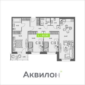 3-к квартира, вторичка, 83м2, 1/8 этаж