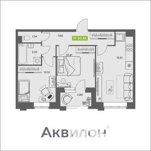 2-к квартира, вторичка, 50м2, 6/16 этаж