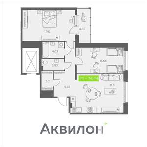 2-к квартира, вторичка, 74м2, 2/11 этаж