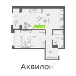 1-к квартира, вторичка, 50м2, 3/11 этаж